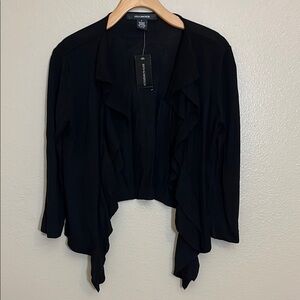 NWT 89th & Madison Black Ruffled Open Front Cardigan Sweater